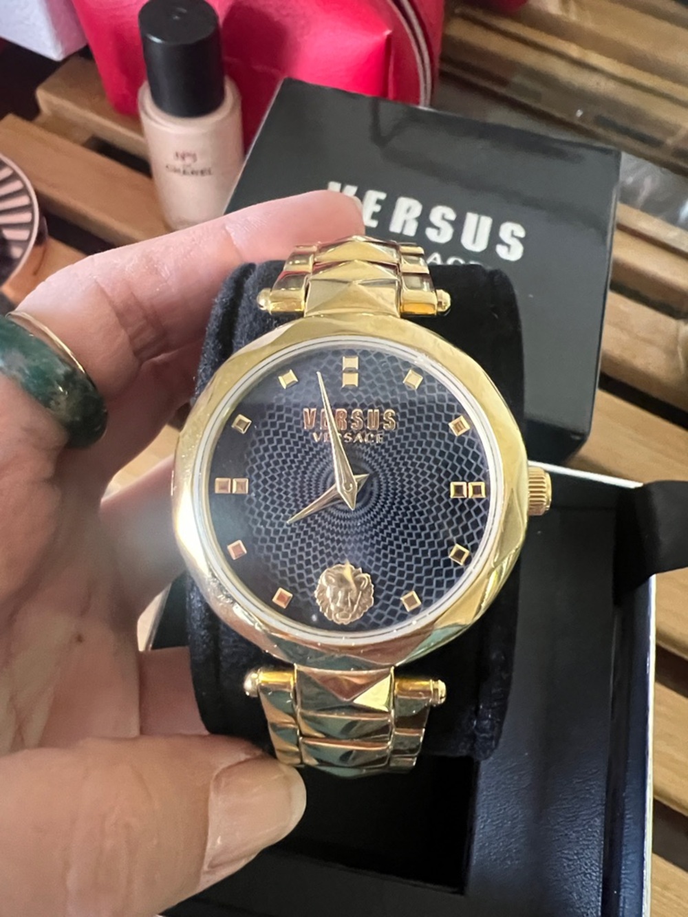 Like New Versus Versace Women’s Gold Tone Black Dial Bracelet Watch